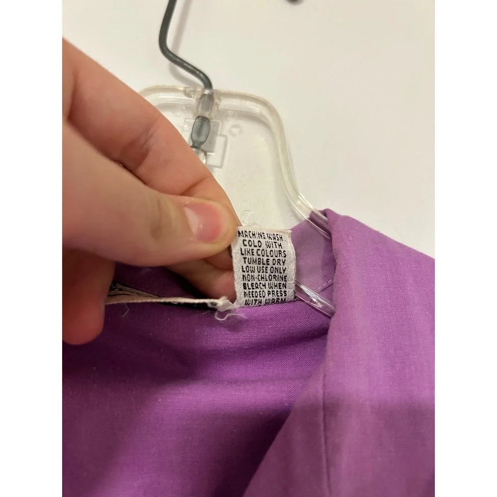 Animations Vintage Purple Cotton Snap Front Short Sleeve Camp Shirt Womens M